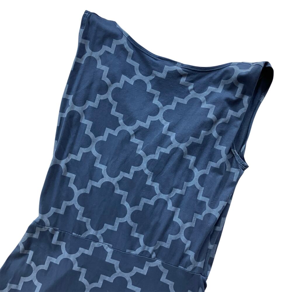 Blue Platypus Faux Wrap Trellis Print Dress Size Sm Bamboo Indie Summer Coastal - Picture 4 of 6